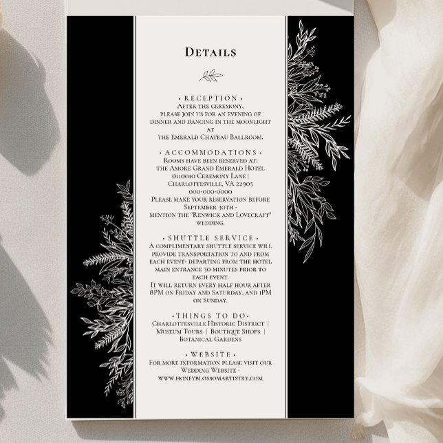 Black and White Greenery Wedding Monogram Details Enclosure Card (Creator Uploaded)