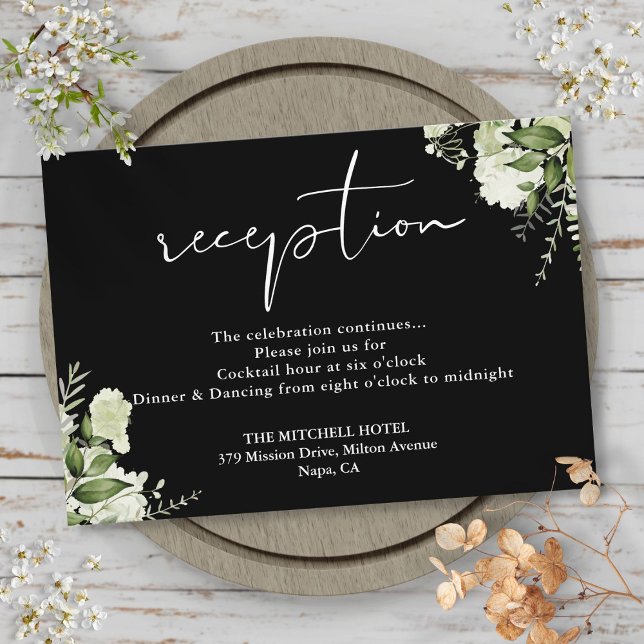 Black And White Greenery Wedding Reception Enclosure Card (Black And White Greenery Wedding Reception Enclosure Card)