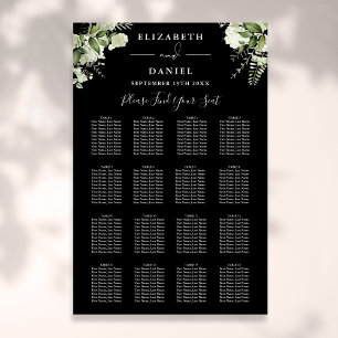 Black And White Greenery Wedding Seating Chart