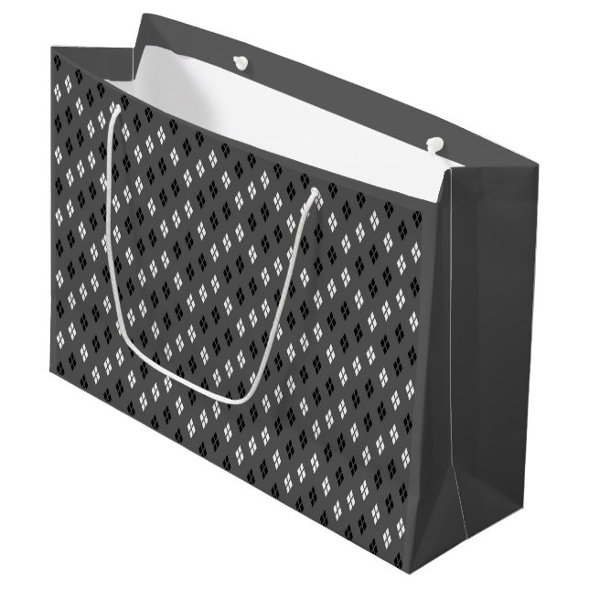 black and white grey geometric fine pattern large gift bag (Front Angled)