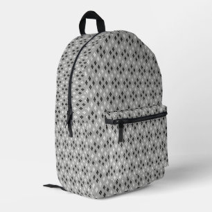 black and white grey geometric fine pattern printed backpack