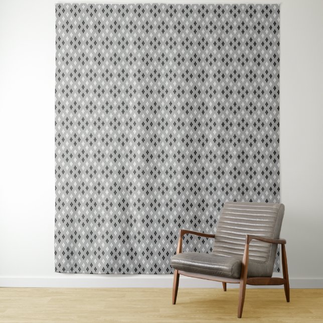 black and white grey geometric fine pattern tapestry (In Situ)