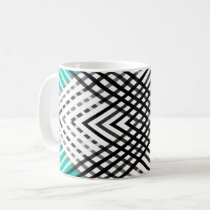 Black and white , grey geometric pattern, mint coffee mug