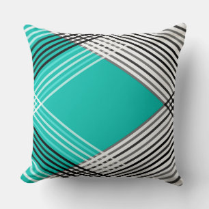 Black and white , grey geometric pattern, mint throw pillow