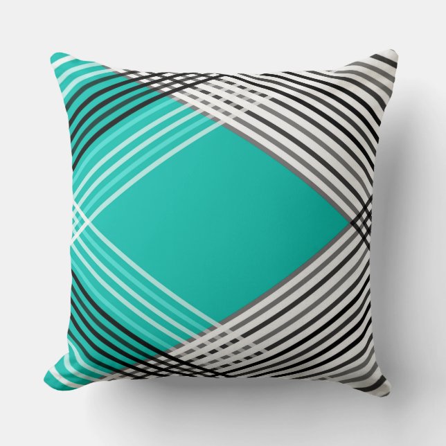 Black and white , grey  geometric pattern, mint throw pillow (Front)