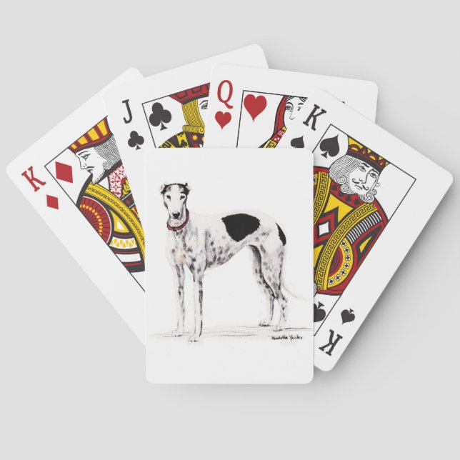 Black and White Greyhound Dog Art Playing Cards (Back)