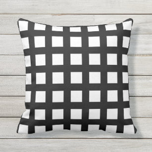 Black and White Grid Check Outdoor Pillows