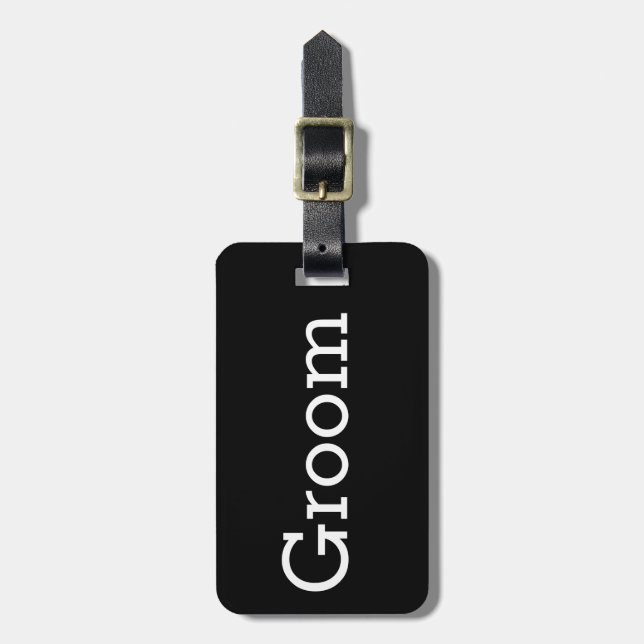 Black and White Groom Travel Luggage Tag (Front Vertical)