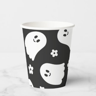 Black and White Groovy Ghost and Flowers Paper cup