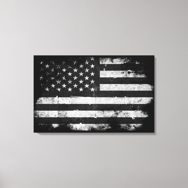 Black and White Grunge American Flag Canvas Print (Front)