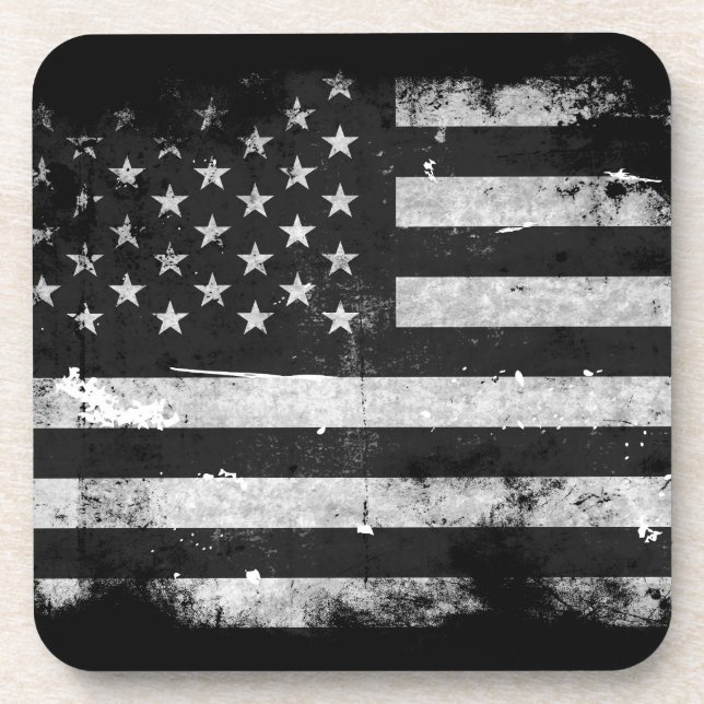 Black and White Grunge American Flag Coaster (Front)