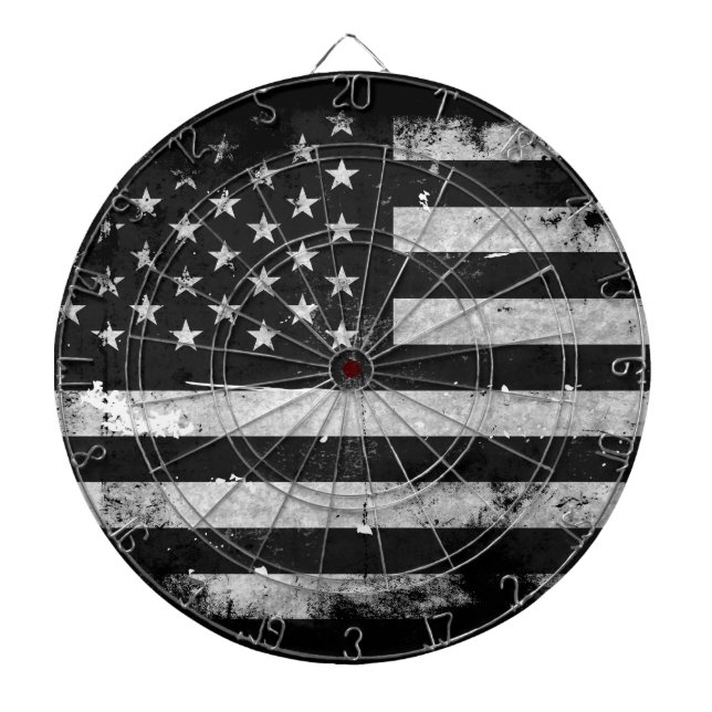 Black and White Grunge American Flag Dartboard (Front)