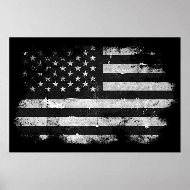 Black and White Grunge American Flag Poster (Front)