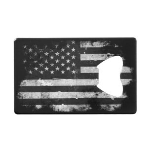 Black and White Grunge American Flag Wallet Bottle Opener