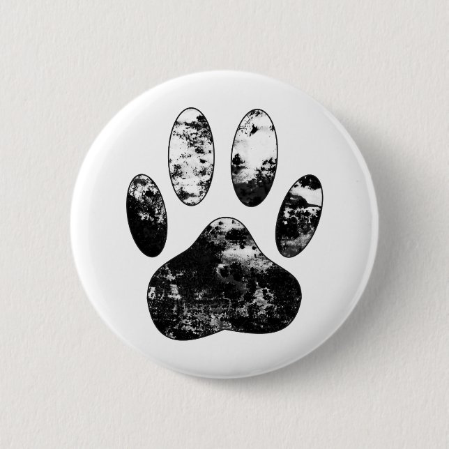 Black and White Grunge Dog Paw Print 2 Inch Round Button (Front)