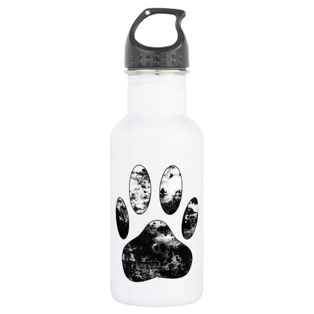 Black and White Grunge Dog Paw Print 532 Ml Water Bottle (Front)