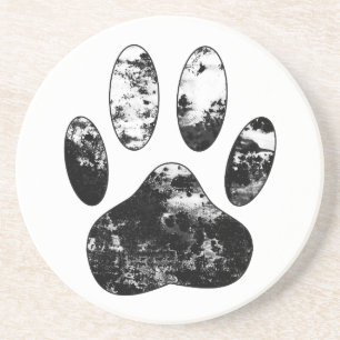 Black and White Grunge Dog Paw Print Coaster