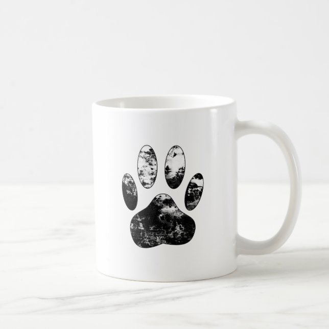 Black and White Grunge Dog Paw Print Coffee Mug (Right)