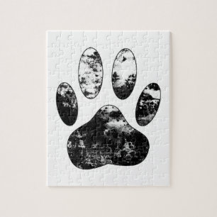 Black and White Grunge Dog Paw Print Jigsaw Puzzle