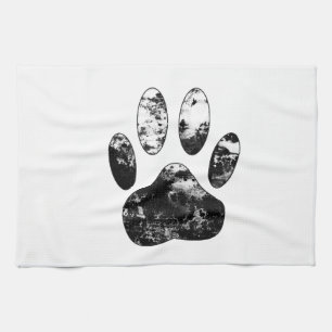 Black and White Grunge Dog Paw Print Kitchen Towel
