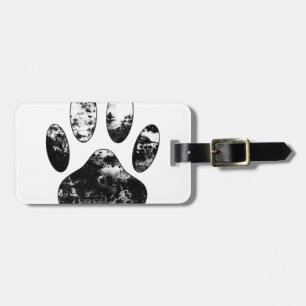 Black and White Grunge Dog Paw Print Luggage Tag