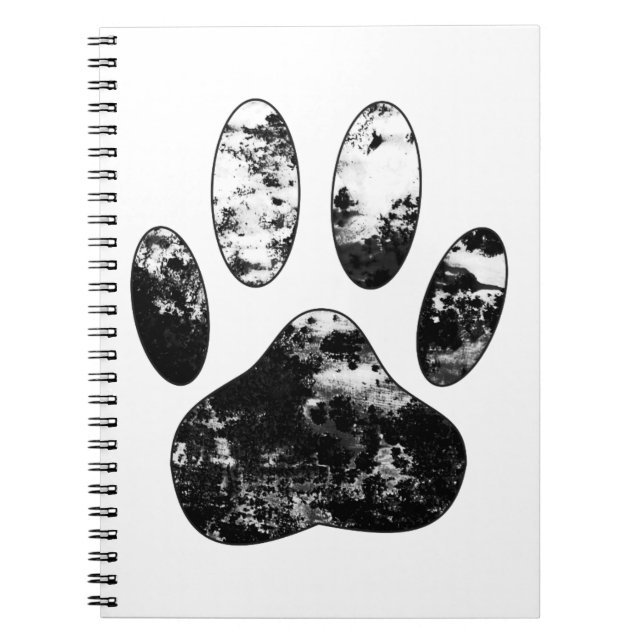 Black and White Grunge Dog Paw Print Notebook (Front)