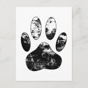 Black and White Grunge Dog Paw Print Postcard