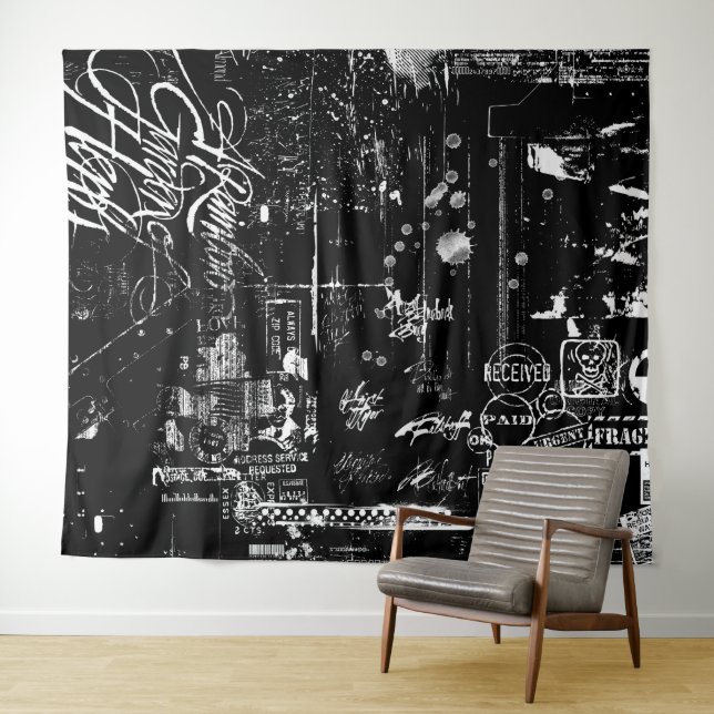 Black and white grunge Tapestry (In Situ (Horizontal))