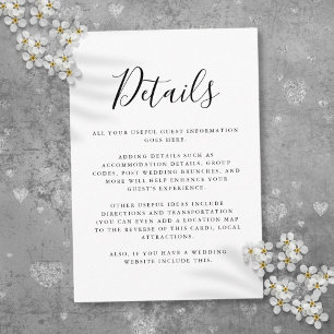 Black And White Guest Information Script Details Enclosure Card