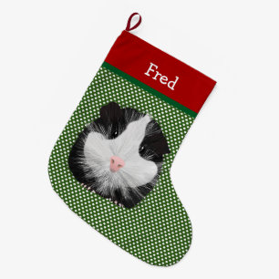 Black And White Guinea Pig Personalized Large Christmas Stocking