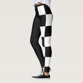 Black and White Half and Half Chequered Leggings