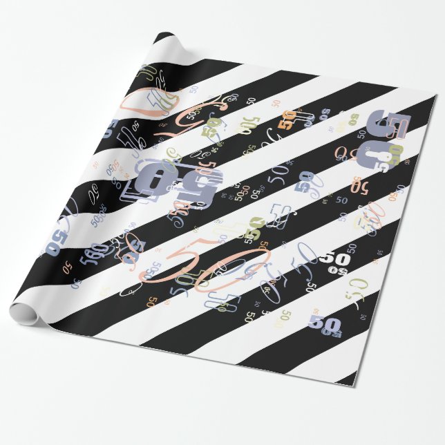 Black And White Half and Half graphic Wrapping Paper (Unrolled)