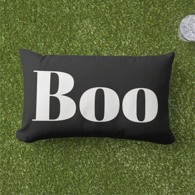 Black And White Halloween Boo Typography  Lumbar Pillow (Grass)