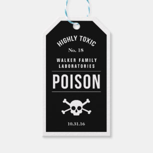 Black and white Halloween laboratory poison tag