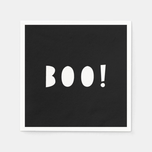 Black and White Halloween Napkins | BOO! (Front)