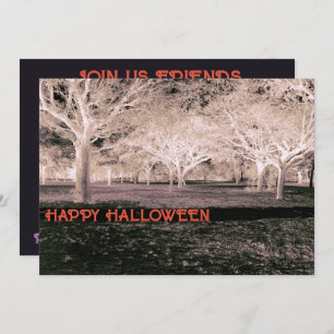 Black and White Halloween Party Scary Woods Invitation