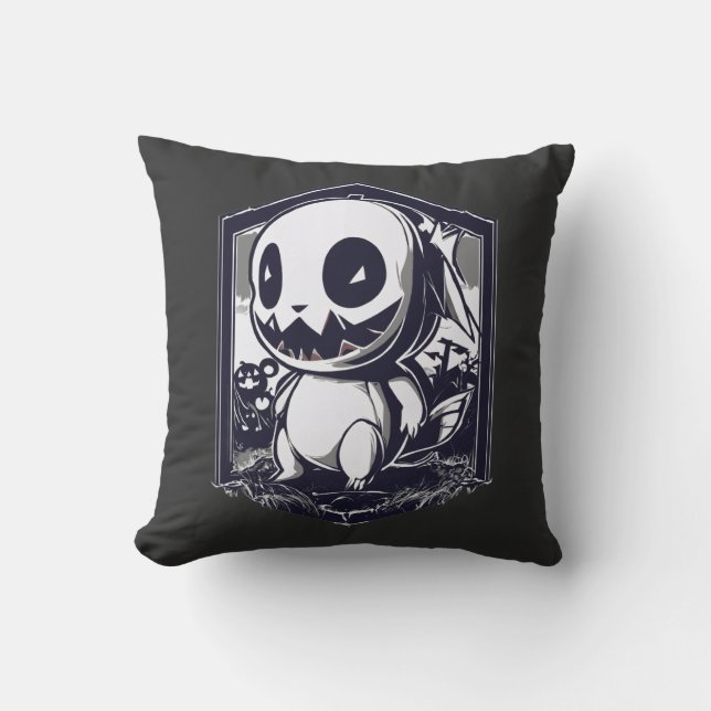 Black and White Halloween Pokémon Throw Pillow (Front)