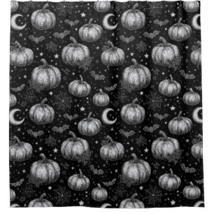 Black and White Halloween Pumpkin, Bat, Spiderweb