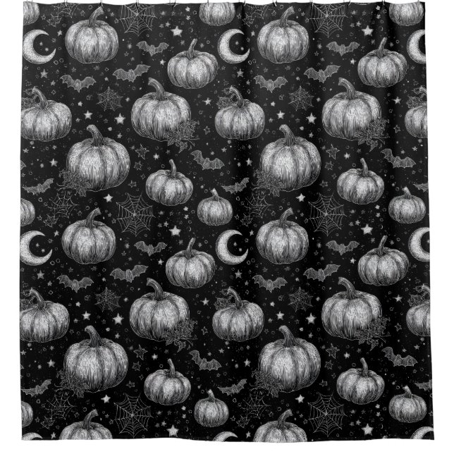 Black and White Halloween Pumpkin, Bat, Spiderweb (Front)
