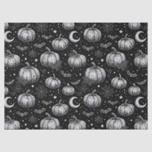 Black and White Halloween Pumpkin, Bat, Spiderweb Tissue Paper