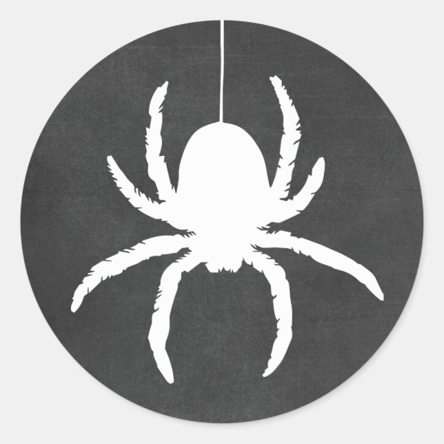 Black and White Halloween Spider Scary Chalkboard Classic Round Sticker (Front)