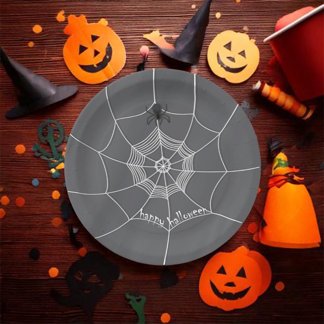 Black and White Halloween Spooky Custom Paper Plate (Black and white party paper plate. )