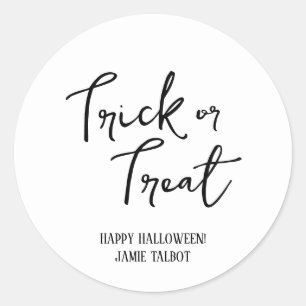 Black and White Halloween, Trick or Treat Classic Round Sticker