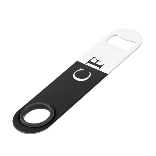 Black and white halves custom initials bar key (Front Angled)