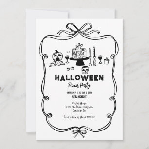 Black and White Hand drawn Halloween Dinner Party Invitation