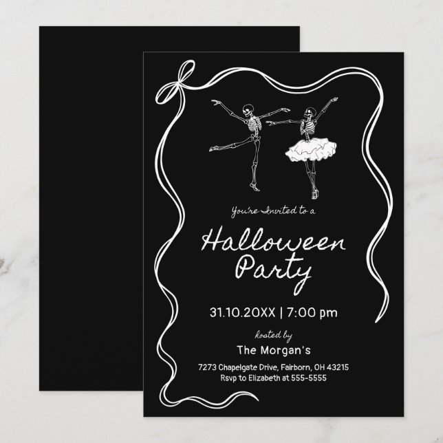 Black and White Hand Drawn Halloween Party Invitation (Front/Back)