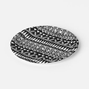 Black and White Hand Drawn Modern Tribal Aztec Paper Plate