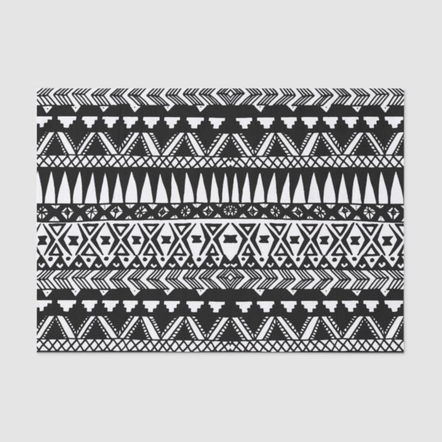 Black and White Hand Drawn Modern Tribal Aztec Tissue Paper (Front)
