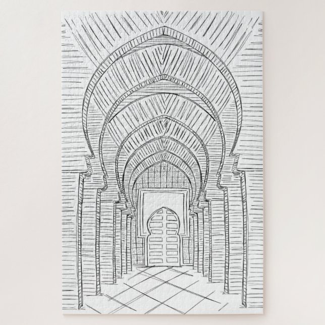 Black and White Hand-Drawn Morocco Jigsaw Puzzle (Vertical)