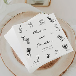 Black and White Hand Drawn Quirky Wedding Napkin